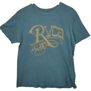 Rvca TShirt Men's Size Medium Blueish‎ Green Gold California Bear Large Print